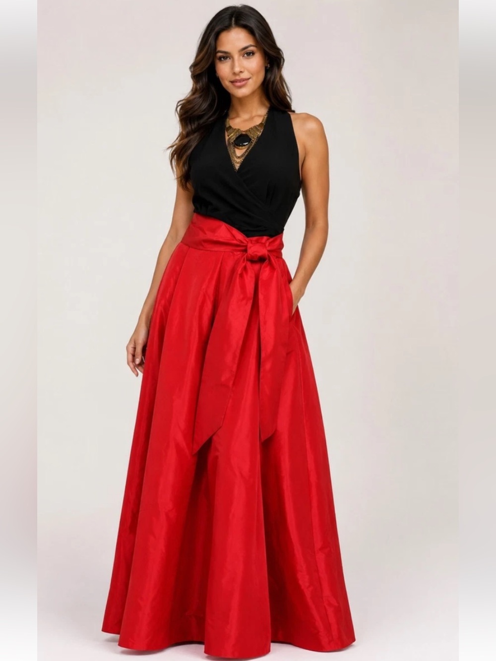 Lauren Ralph Lauren Red Taffeta Ball Gown Maxi Dress Bow Size 2